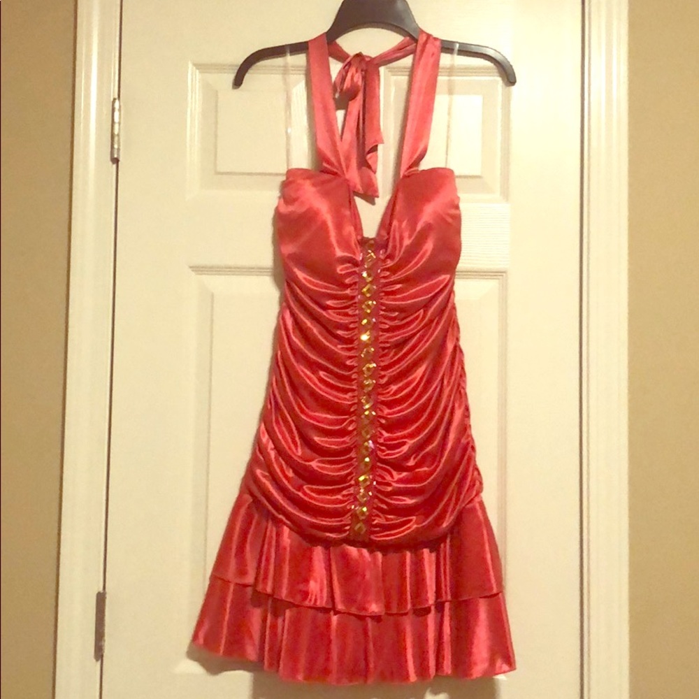 Pink/Salmon Colored Party Dress w/ bead detailing